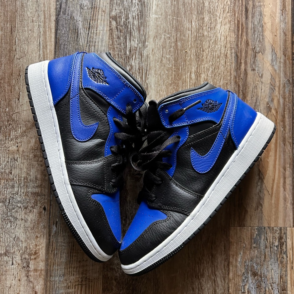 Air Jordan Black and Royal Blue High-Top Men's Sneakers (7Y)